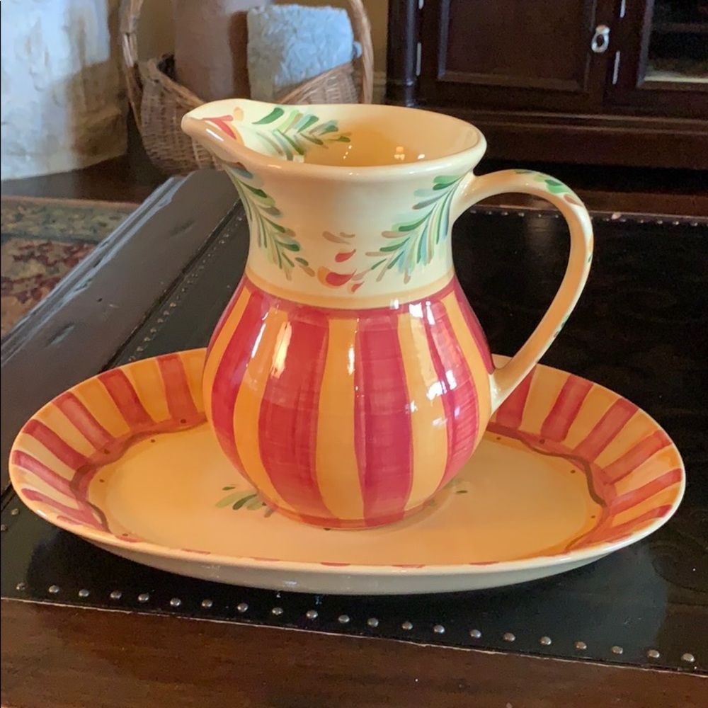 Gail Pittman serving platter and pitcher.